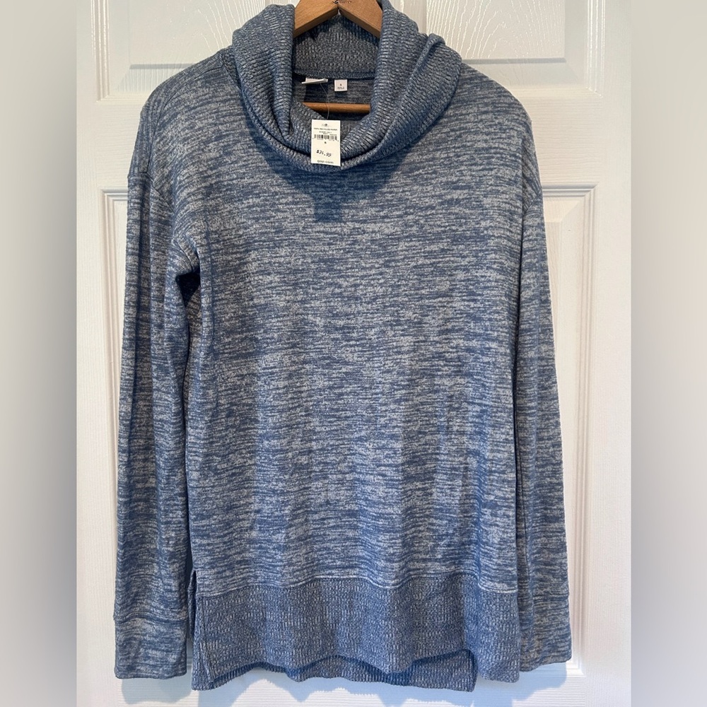 NWT Gap Women’s Sz Small Gray Cowl Neck Marled Knit Tunic Sweater Split Hem